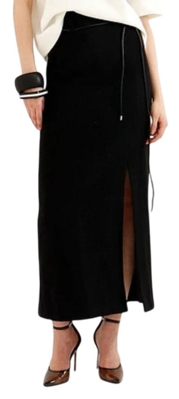 Le' AL.X Wool Blend Knit High Rise Belted Hem Pencil Maxi Black Wool Skirt Sz 2